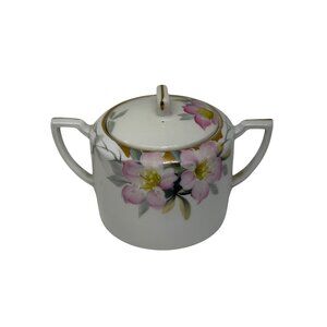 VTG Noritake Azalea Nippon Sugar Hand-Painted Pink Floral Sugar Bowl w Lid 4.5"